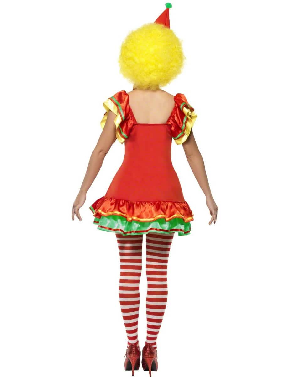 Vue de dos du déguisement de clown joyeux pour femme