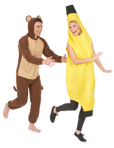 Disfarce de casal banana e macaco adulto