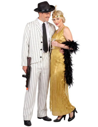 Disfarce de casal gangster branco e charleston com franjas adulto