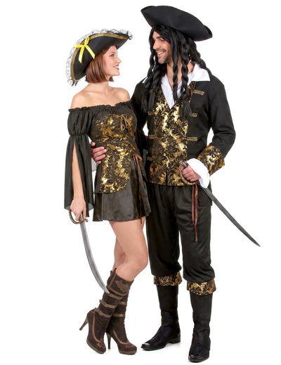 Disfarce de casal pirata com estampa para adulto