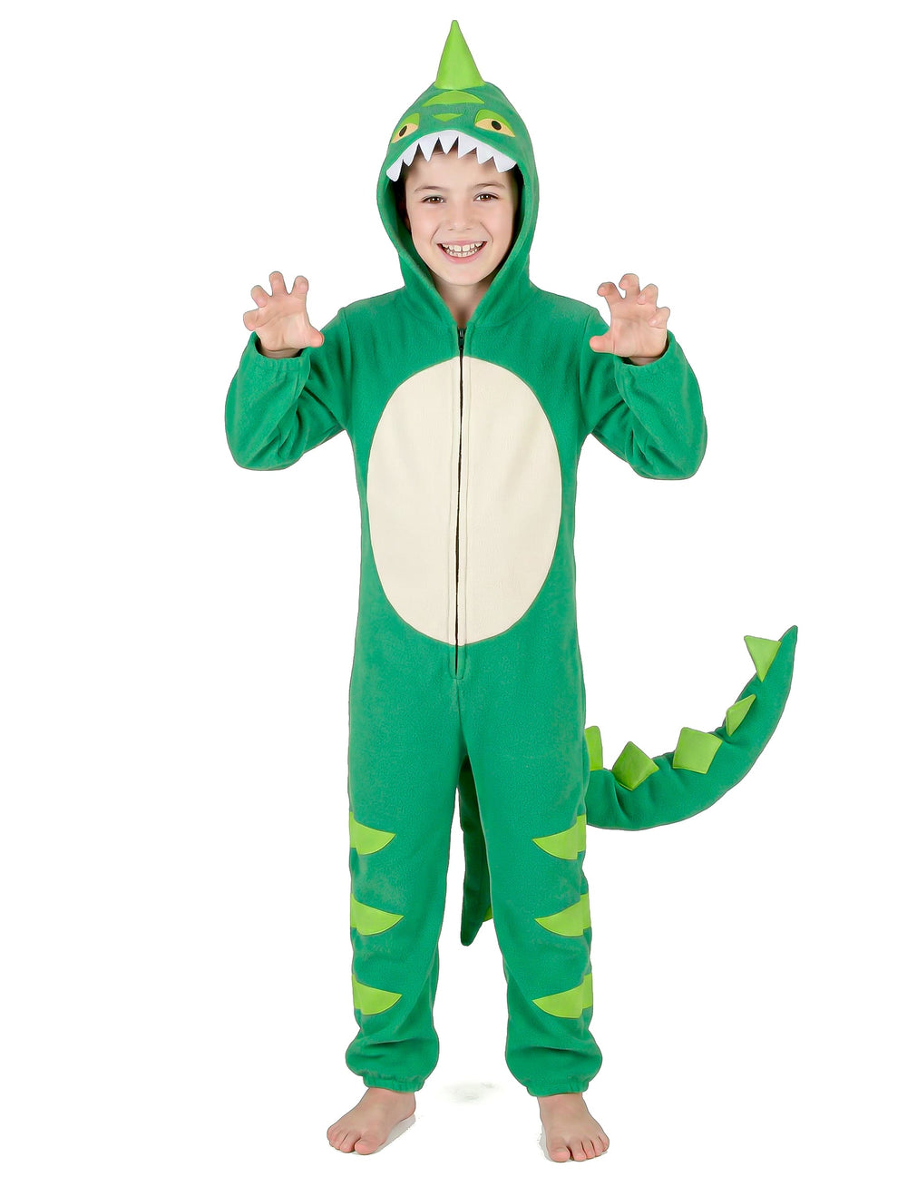 Déguisement de dinosaure pour enfant vert avec ventre blanc et queue