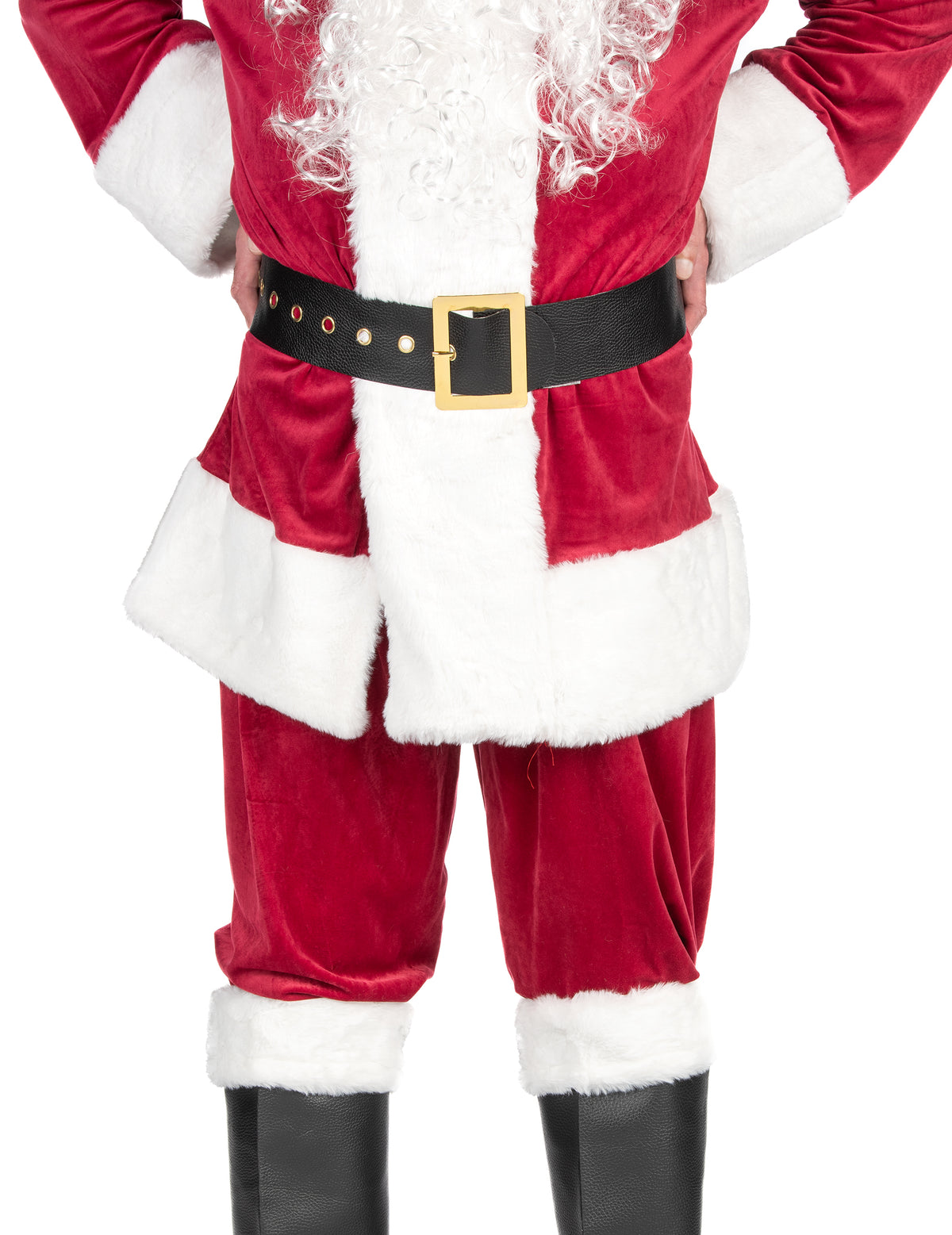 Détail de la ceinture noire et dorée du déguisement de Père Noël