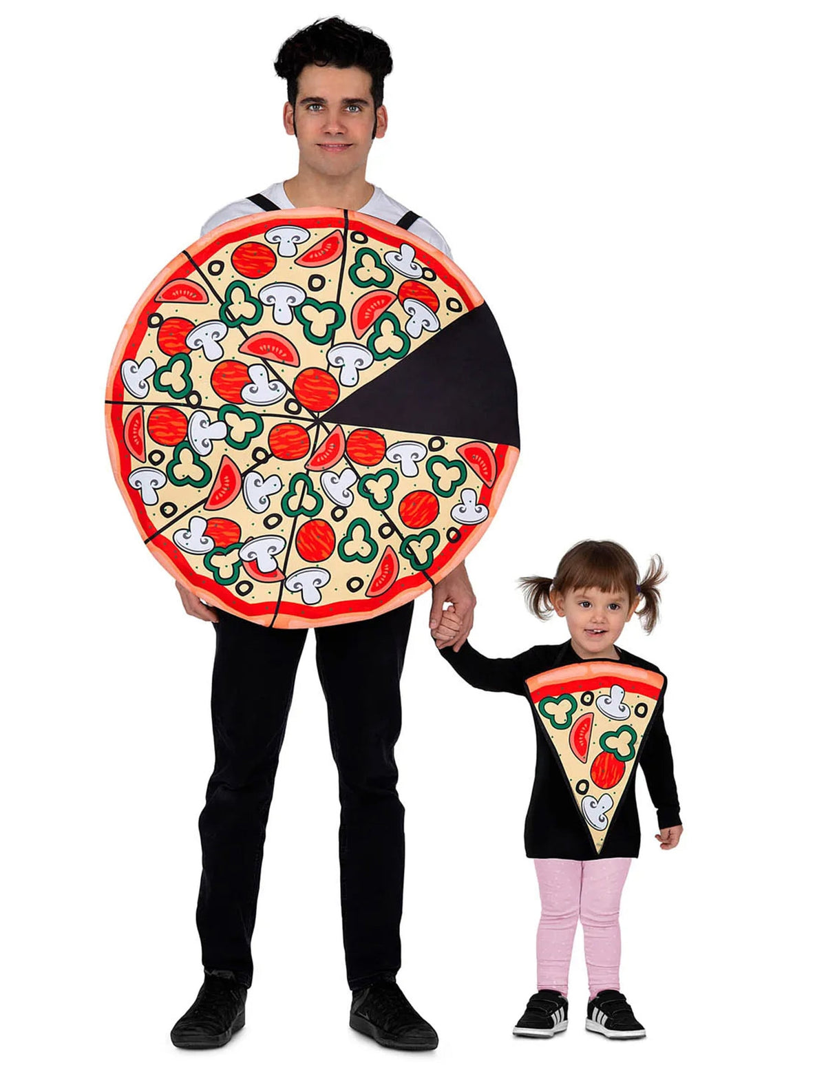 Vue de face du déguisement de pizza pour parent et enfant