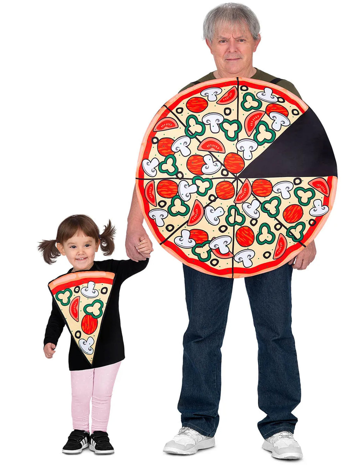 Mise en situation du déguisement de pizza pour parent et enfant