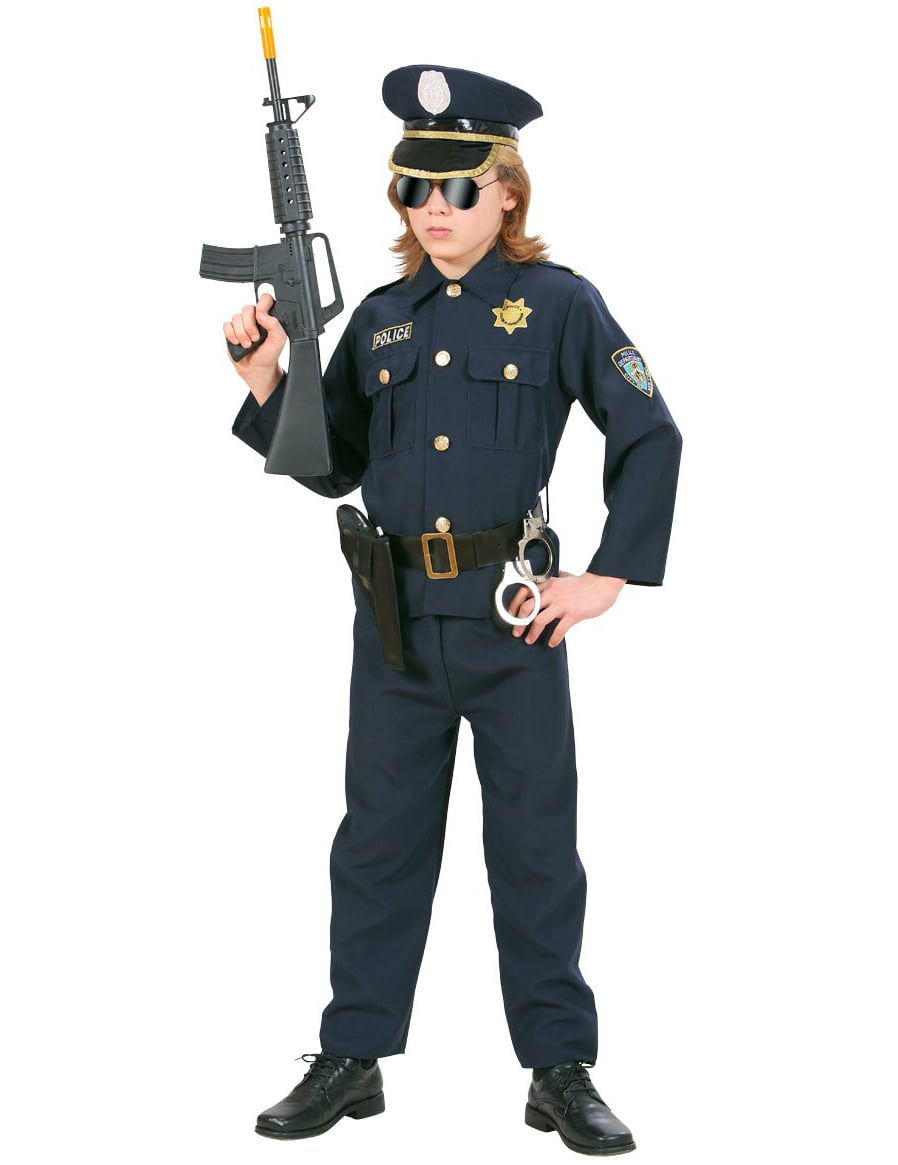 Vue avec fusil factice du déguisement de policier pour garçon
