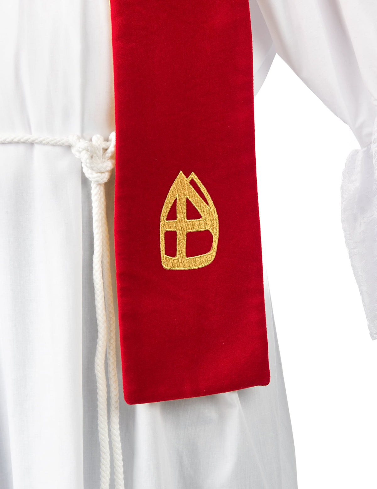 Détail de la broderie dorée sur l'étole du déguisement de Saint-Nicolas Haut de Gamme