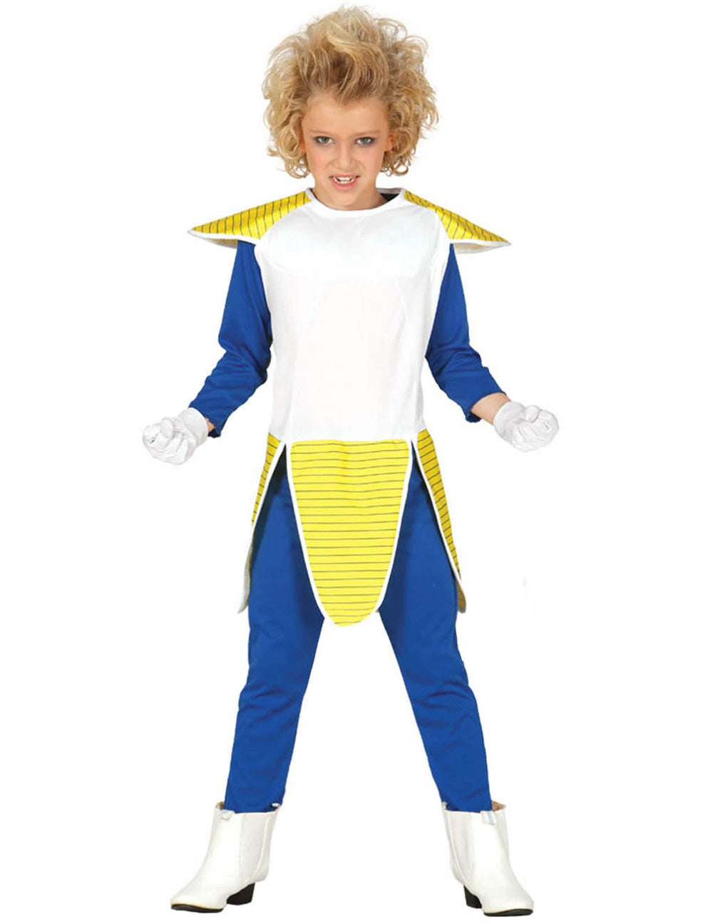Fato de samurai espacial para menino azul branco e amarelo