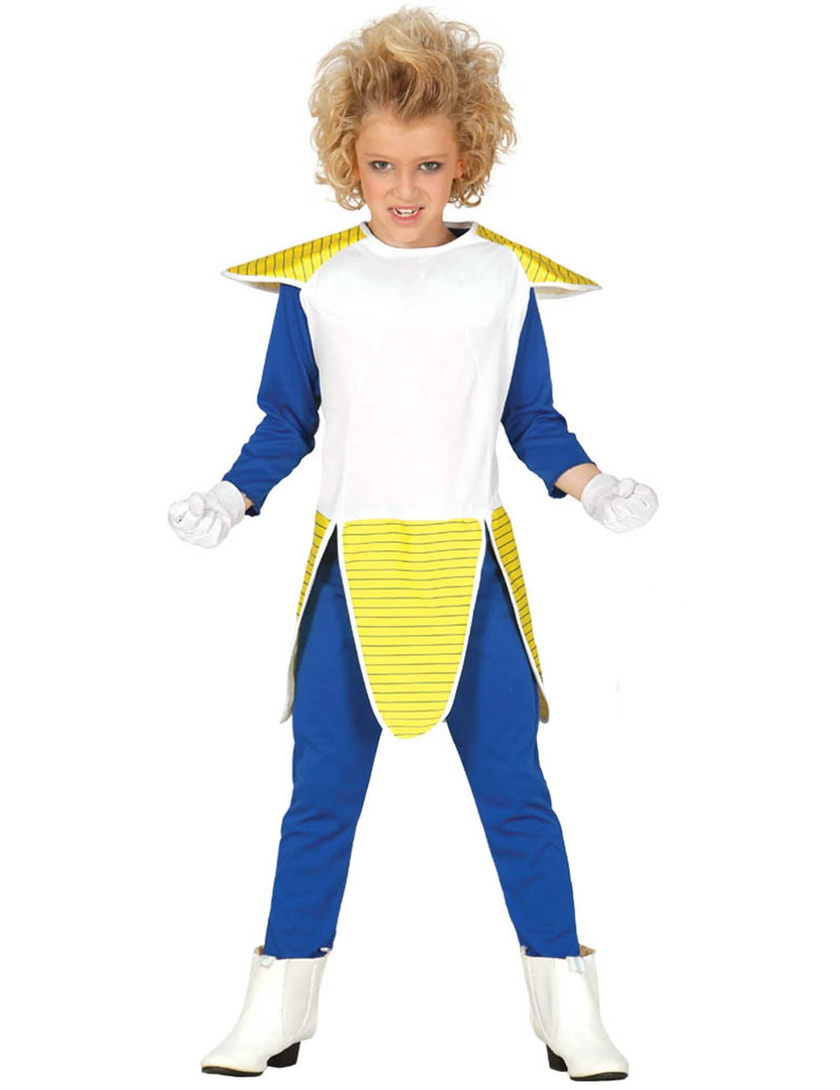 Fato de samurai espacial para menino azul branco e amarelo