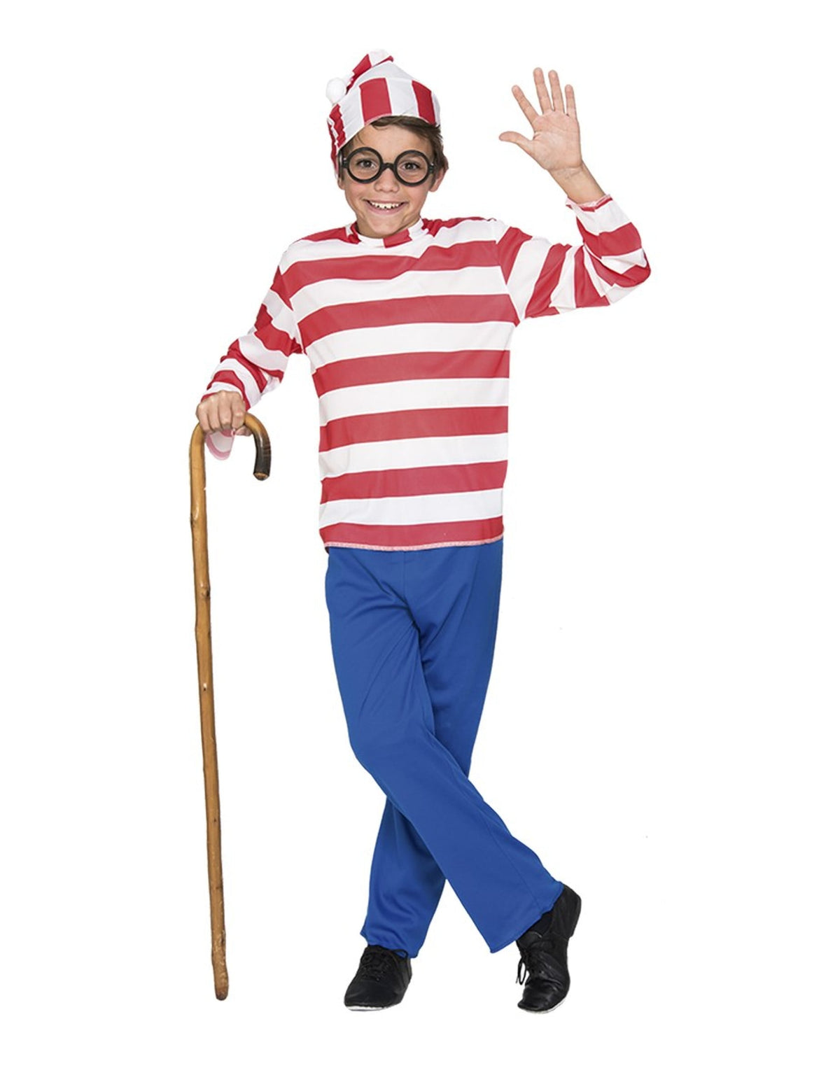 Déguisement de voyageur à rayures pour garçon rouge et blanc avec chapeau et lunettes