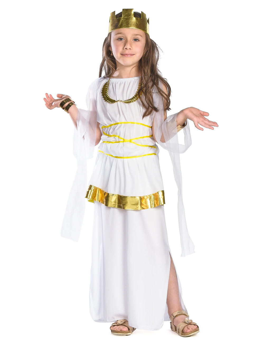 Déguisement de déesse Athena pour fille blanc et doré avec couronne