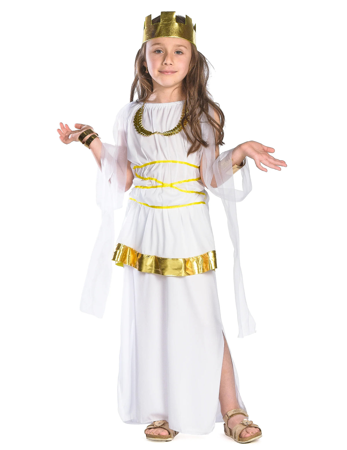 Déguisement de déesse Athena pour fille blanc et doré avec couronne
