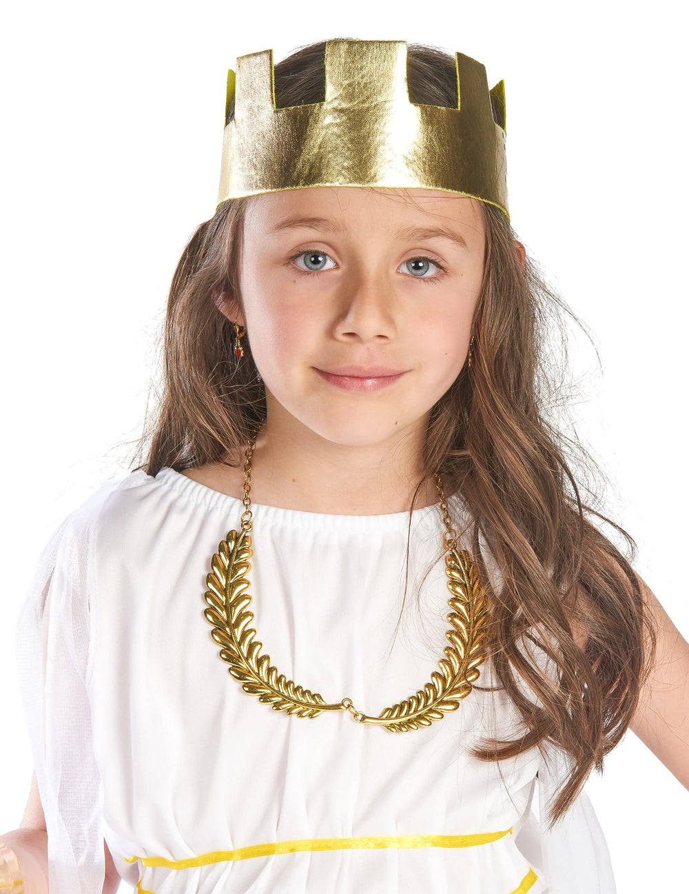 Gros plan sur la couronne et le collier du déguisement de déesse Athena pour fille