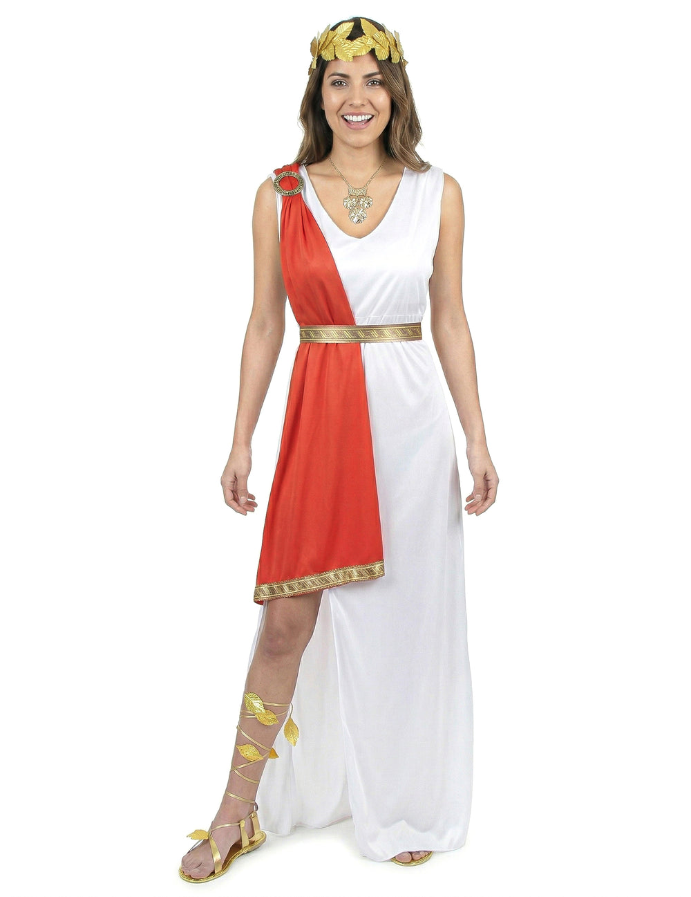 Déguisement déesse romaine à drapé pour femme blanc et rouge