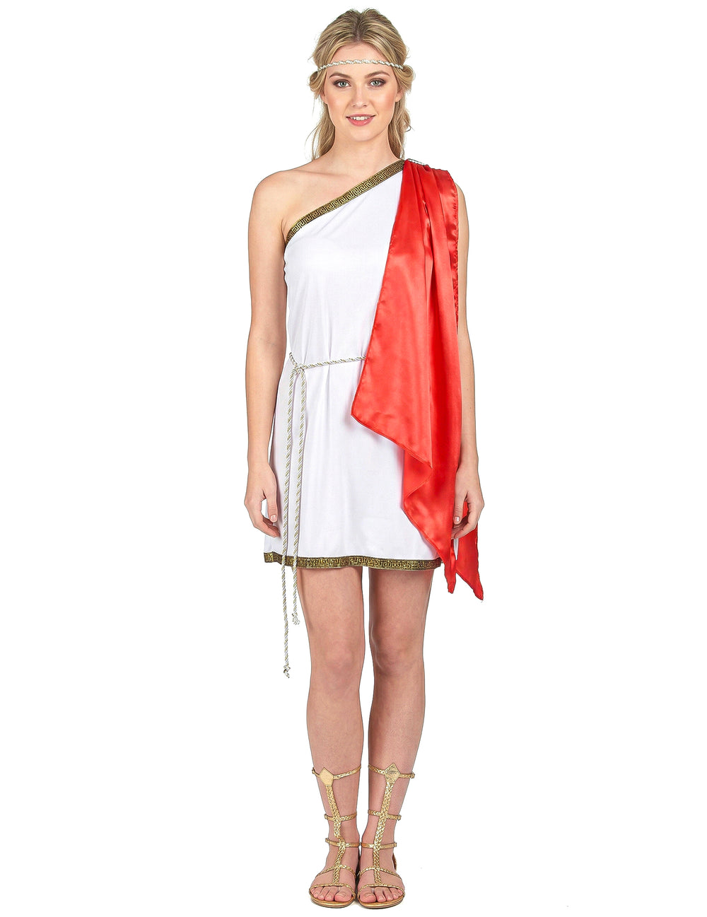 Déguisement de déesse romaine courte pour femme blanc et rouge