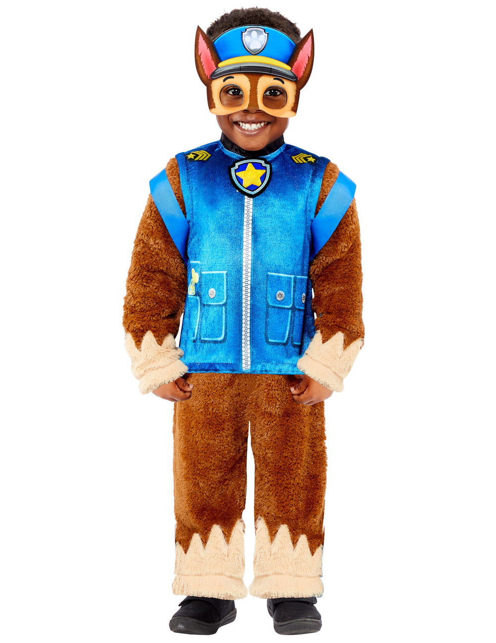 Déguisement deluxe Chase Pat'Patrouille pour enfant bleu et marron en peluche avec chapeau