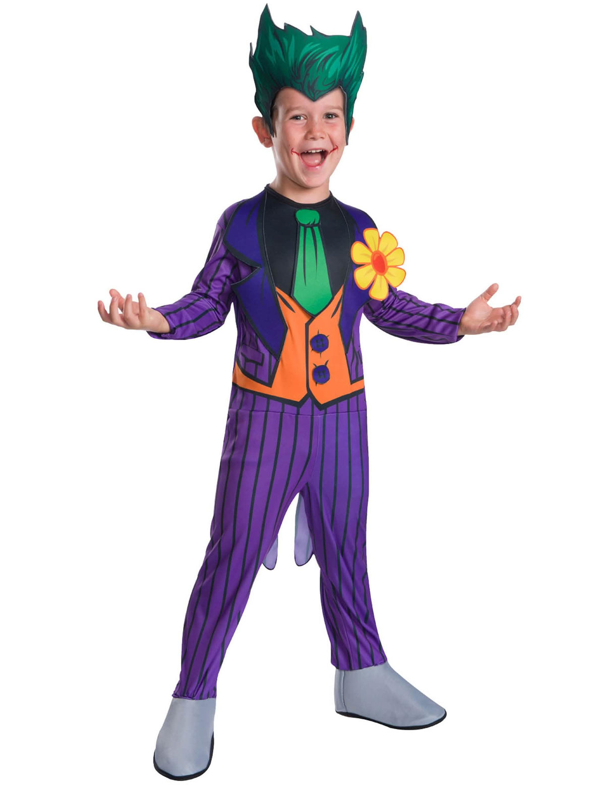 Fato deluxe Joker™ para menino roxo e verde com cobertura para a cabeça
