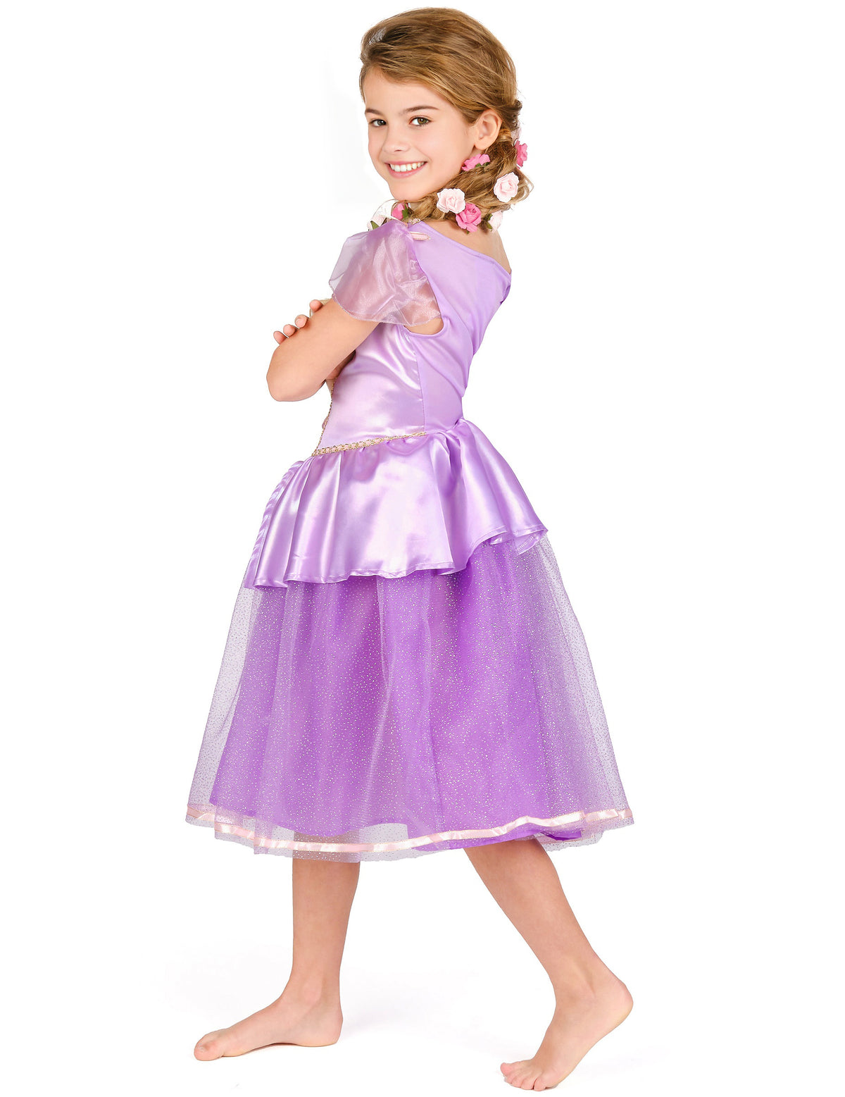 Vue de profil arrière du déguisement deluxe Raiponce™ pour fille