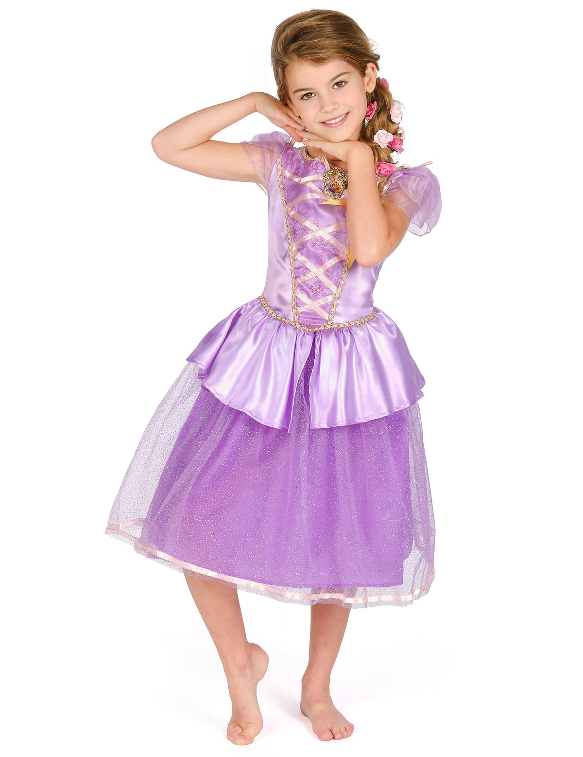 Vue de face du déguisement deluxe Raiponce™ pour fille