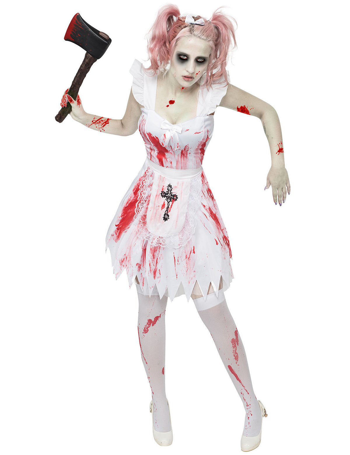 Déguisement demoiselle d'honneur zombie pour femme blanc et ensanglanté