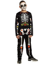 Déguisement dia de los muertos pour garçon noir avec motifs squelette colorés
