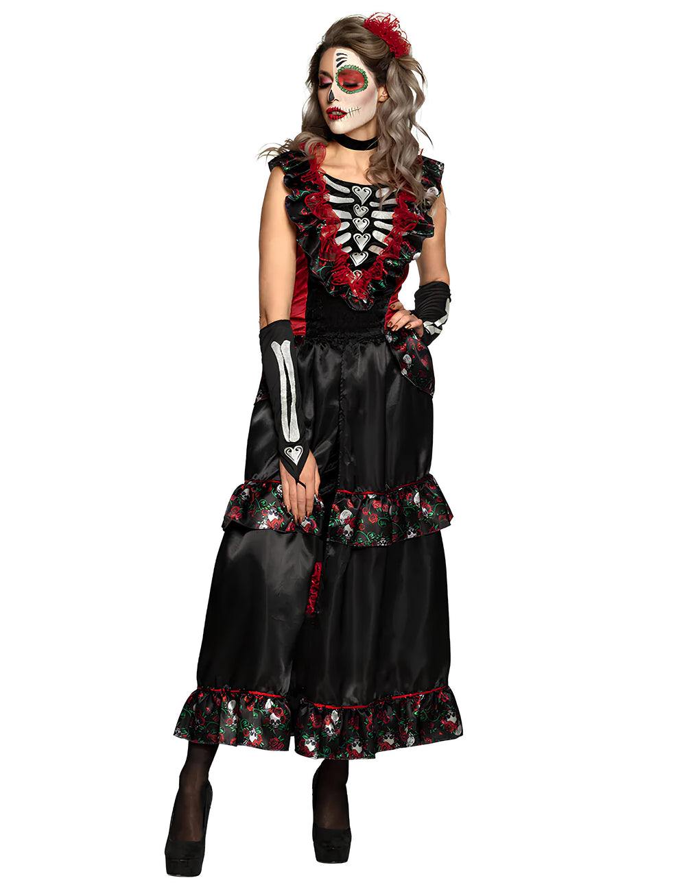 Vue de face du déguisement dia de los muertos pour femme
