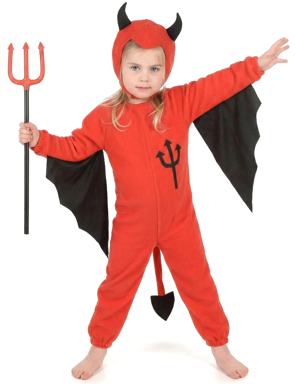 Vue de face ailes déployées du déguisement de diable Halloween pour enfant