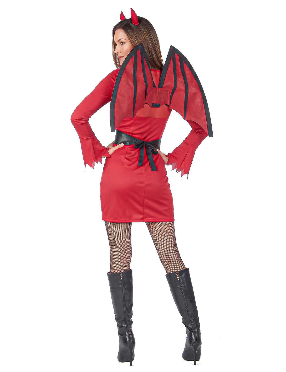 Disfarce diabo vermelho e preto mulher Halloween