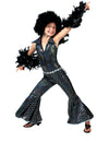 Déguisement disco pour fille noir brillant à paillettes