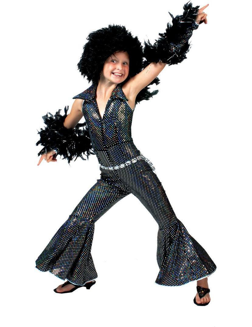 Déguisement disco pour fille noir brillant à paillettes