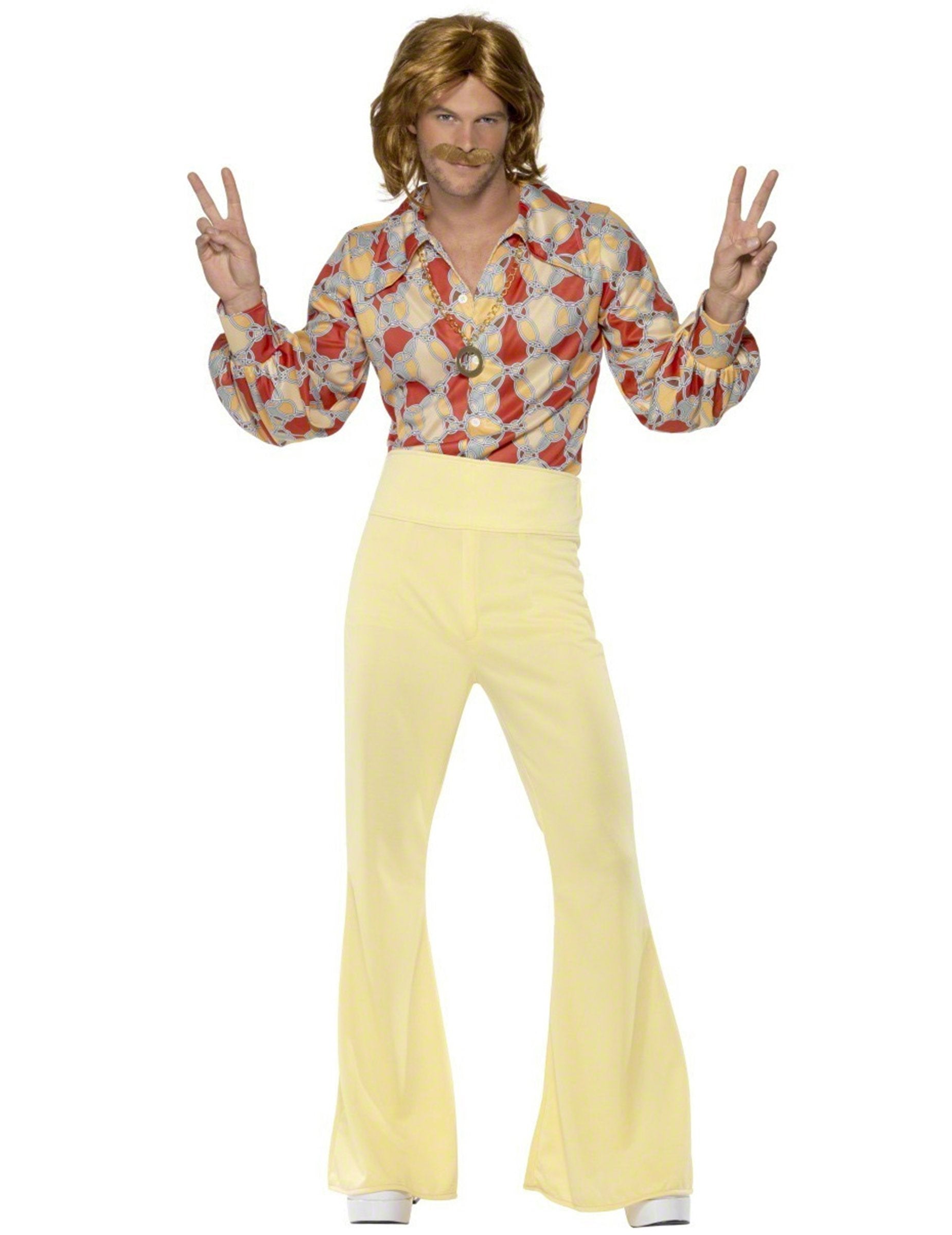Déguisement disco années 70 pour homme jaune avec chemise à motifs