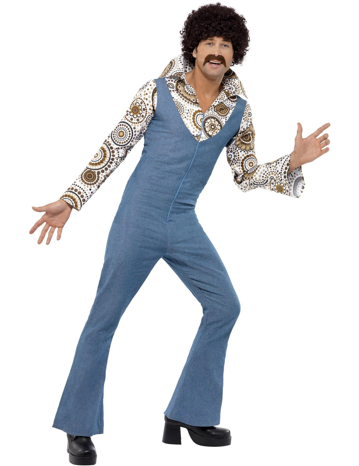 Vue de face du déguisement disco années 70 ringard pour homme