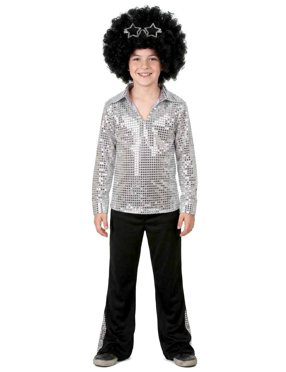 Vue d'ensemble du déguisement disco pour garçon argent à sequins