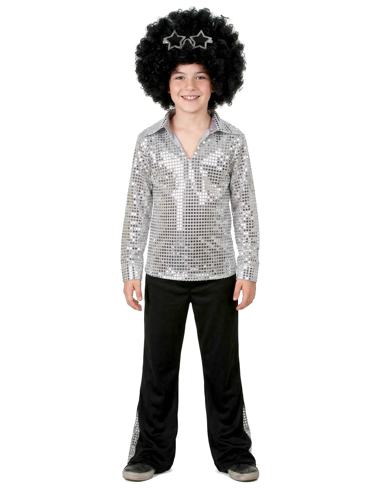 Vue d'ensemble du déguisement disco pour garçon argent à sequins