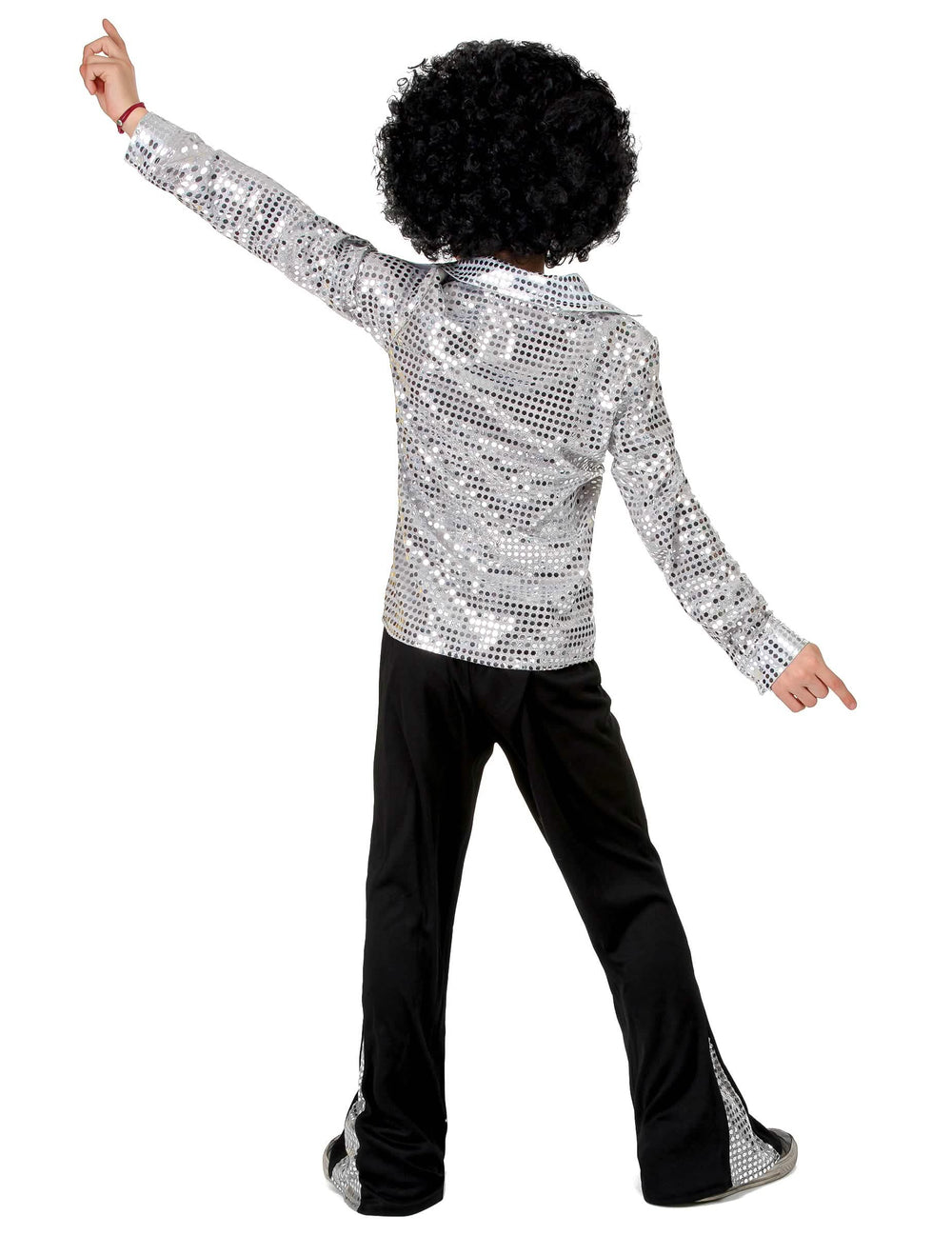 Vue de dos du déguisement disco pour garçon argent à sequins