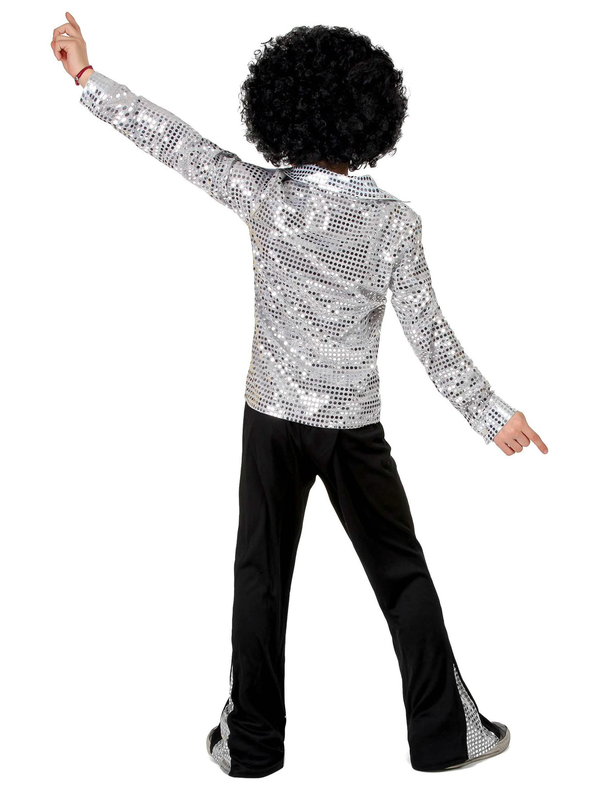 Vue de dos du déguisement disco pour garçon argent à sequins