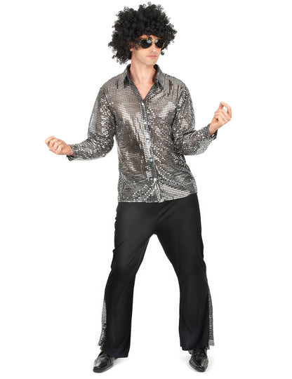 Version homme du déguisement de couple disco argent