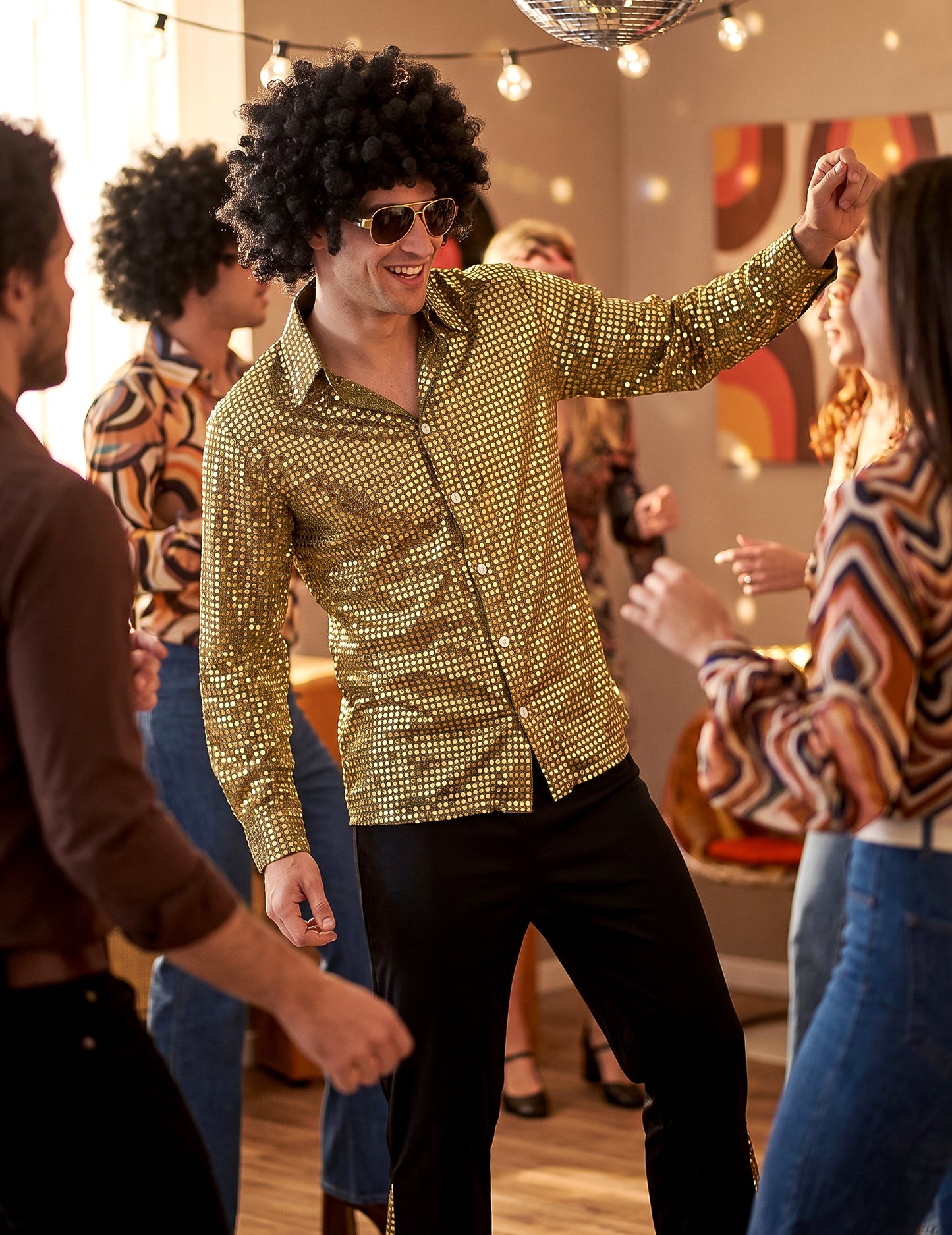 Disfarce disco dourado homem