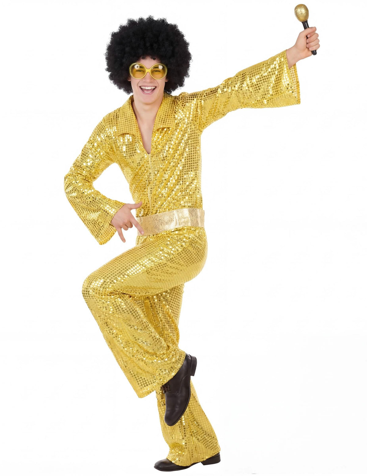 Fato de disco para homem dourado com lantejoulas