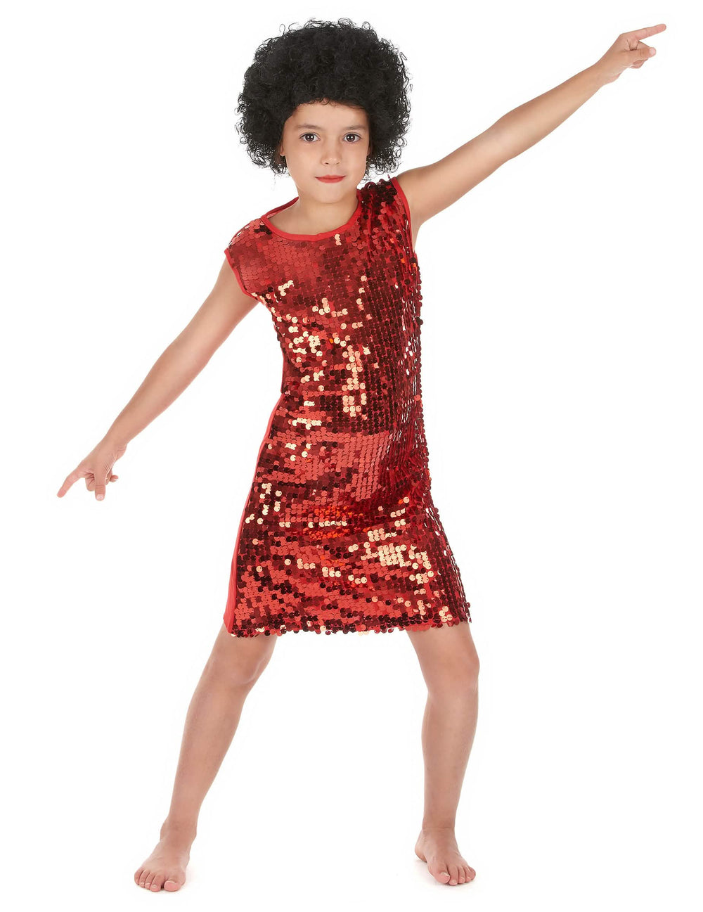 Disfarce disco para menina vermelho com lantejoulas