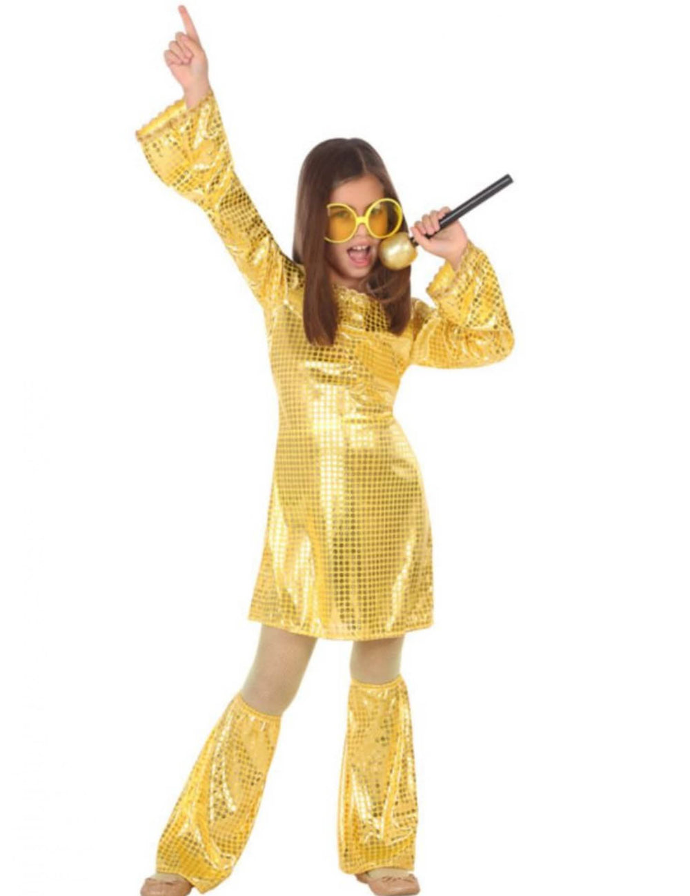 Fato disco para menina dourado com lantejoulas