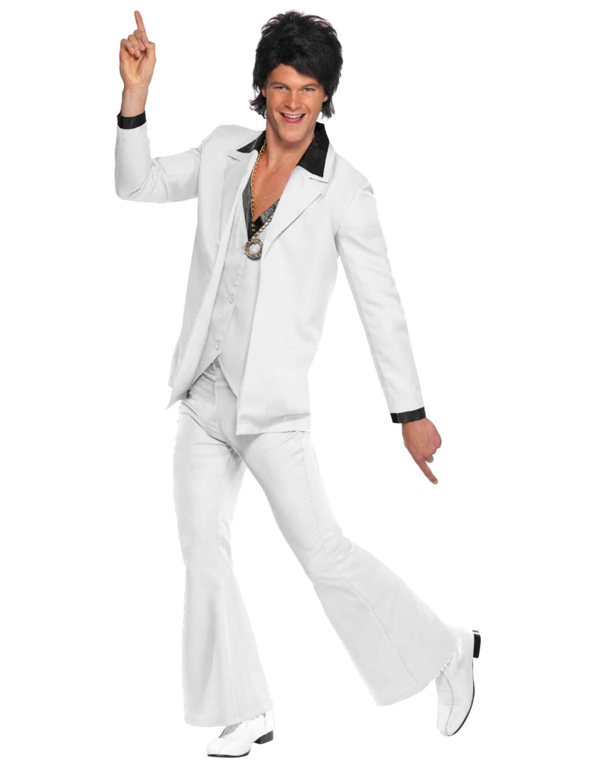 Vista frontal do fato disco para homem branco
