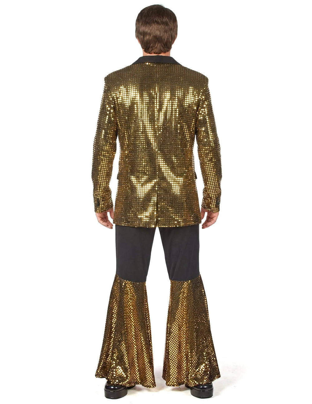 Vue de dos du déguisement disco pour homme or haut de gamme