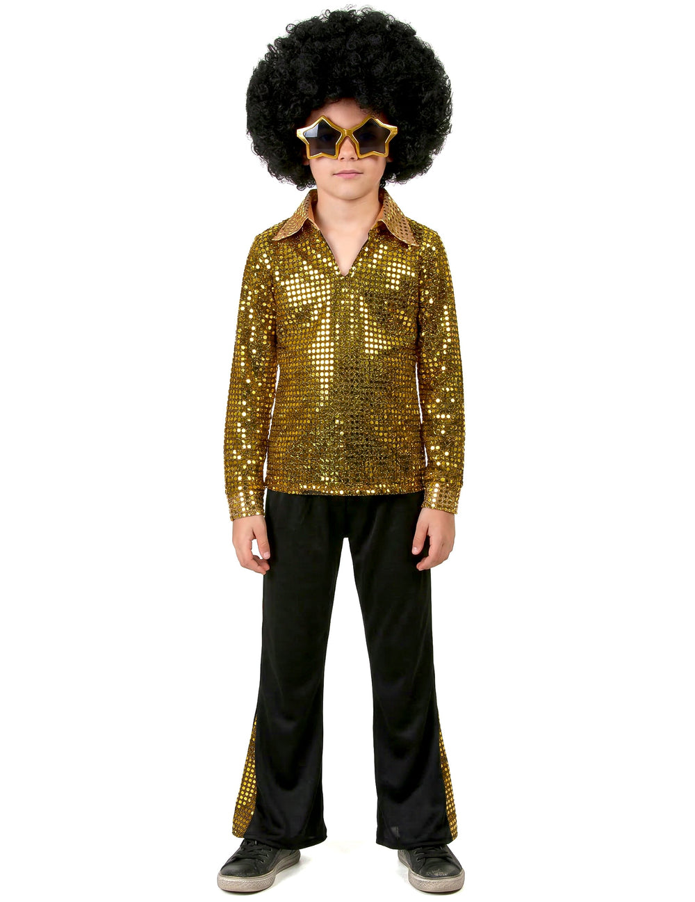 Vue de face du déguisement disco pour garçon or à sequins