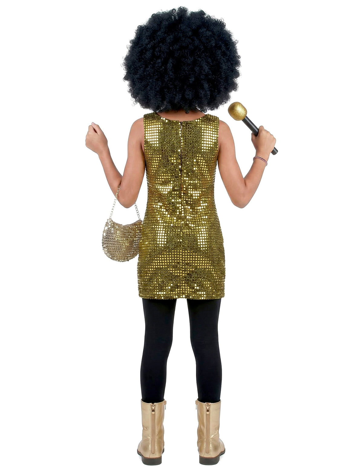 Vue de dos du déguisement disco paillettes pour fille or