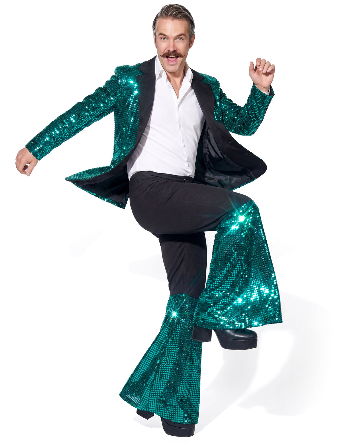 Déguisement disco pour homme turquoise à paillettes haut de gamme