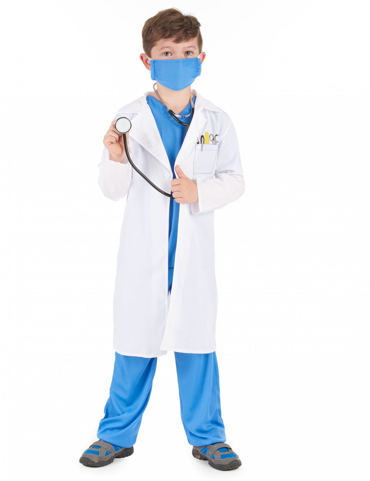 Déguisement de docteur pour garçon blanc et bleu avec masque et stéthoscope