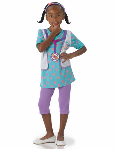 Déguisement Docteur La Peluche pour fille bleu et violet avec serre-tête