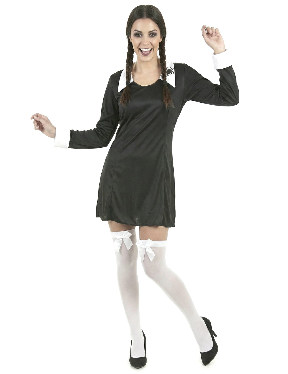 Vue de face du déguisement d'écolière Halloween pour femme