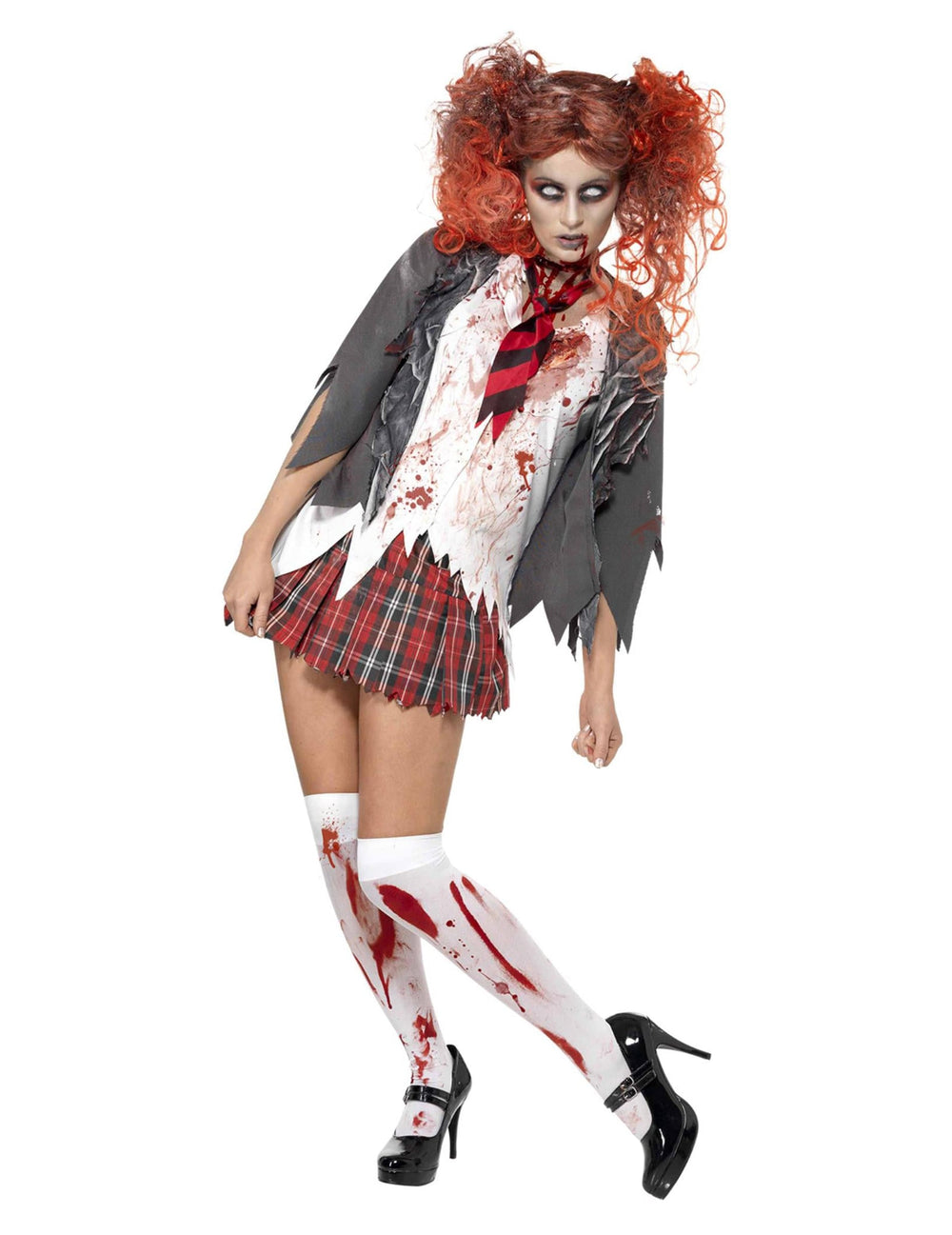 Vue d'ensemble de face du déguisement écolière zombie Halloween