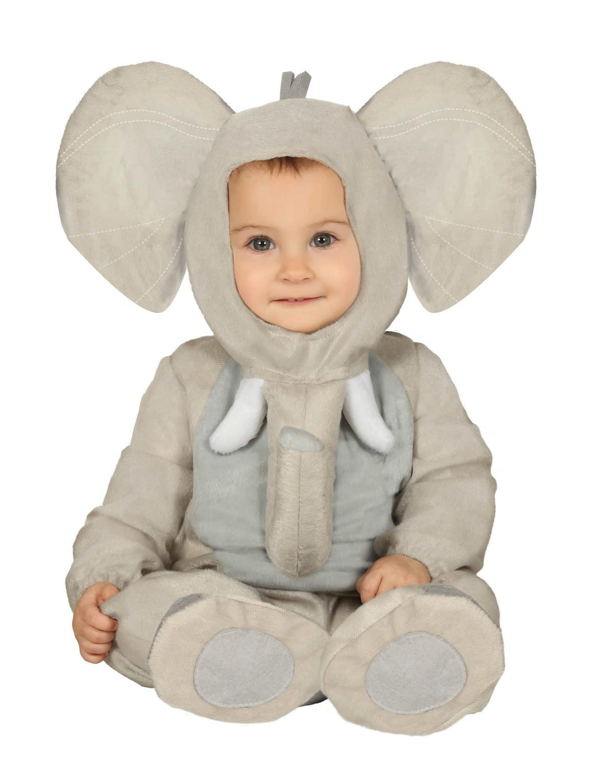 Déguisamento de elefante de peluche para bebé cinzento